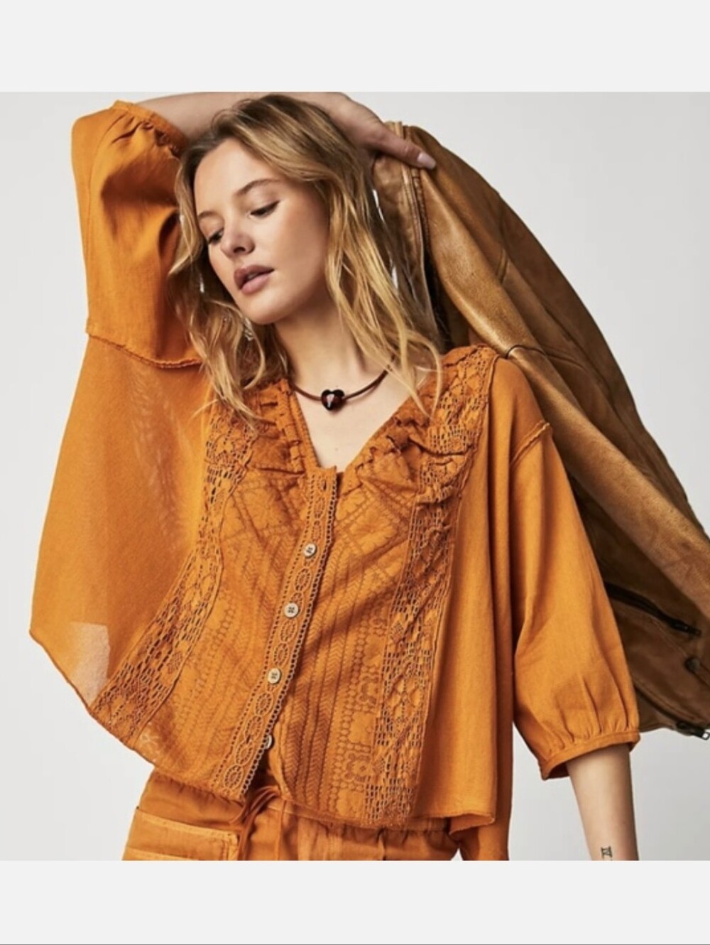 Free People Boho Mae Top In Russet Orange Womens Size L